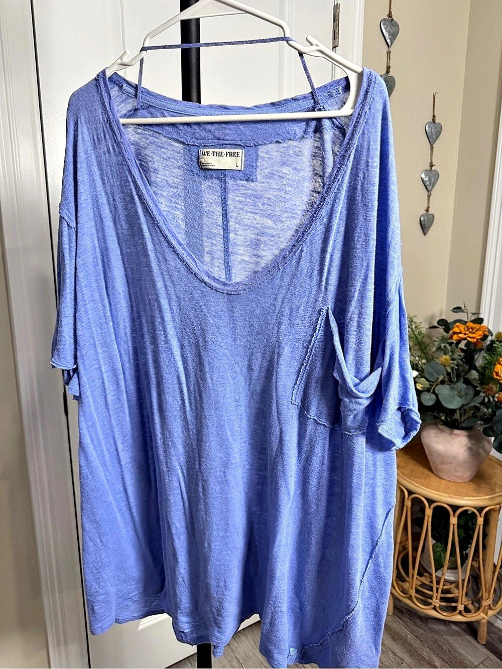 We The Free Blue Short Sleeve Tunic Size Large Like New